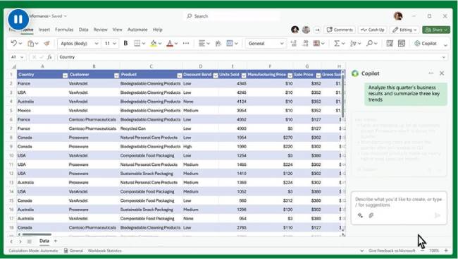 Zu sehen ist ein Screenshot von Excel mit Microsoft 365 Copilot. Bild: Screenshot Microsoft