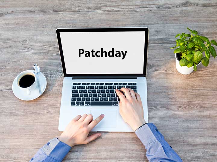 zu sehen ist ein Laptop, auf dem groß das Wort Patchday steht. Bild: Pexels/Pixabay